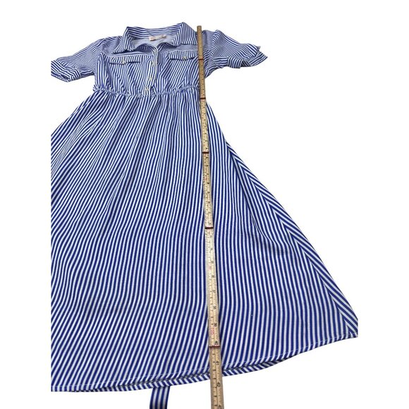 Blue & White Striped Shirt Dress By Love Blossom Button Front Elastic Waist Shor - Picture 4 of 10